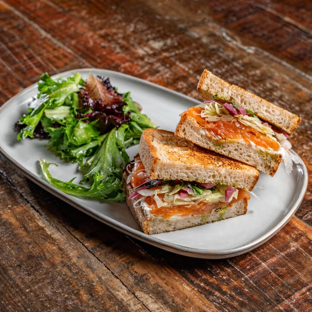 Salmon with tarragon ricotta sandwich.